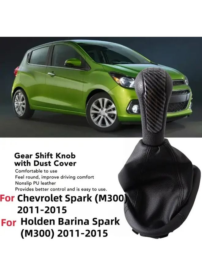 مقبض ناقل الحركة اليدوي بخمس سرعات بنمط الكربون لسيارة Spark Holden Barina M300 2011-2015 مع غطاء حذاء من الجلد الصناعي - Image 1